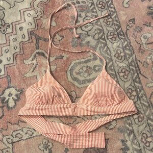 J. Crew Pink Striped “Seersucker” fabric Halter Triangle Swim Top, size Medium